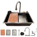 Ver imagem 1 de Cuba Gourmet Retangular com Acessórios e Torneira em Aço Inox Grafite 75x46x22cm