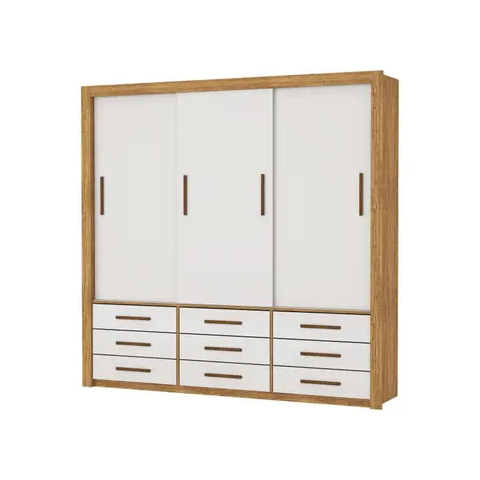 Armareo Roupeiro Anjos 3 Portas S/espelho Central 9 Gavetas S/pe Carioca Moveis Cinamomo/off White