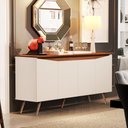 Ver imagem 1 de Aparador Buffet Encanto 4 Portas Retrô com Pés de Madeira Off White / Freijó