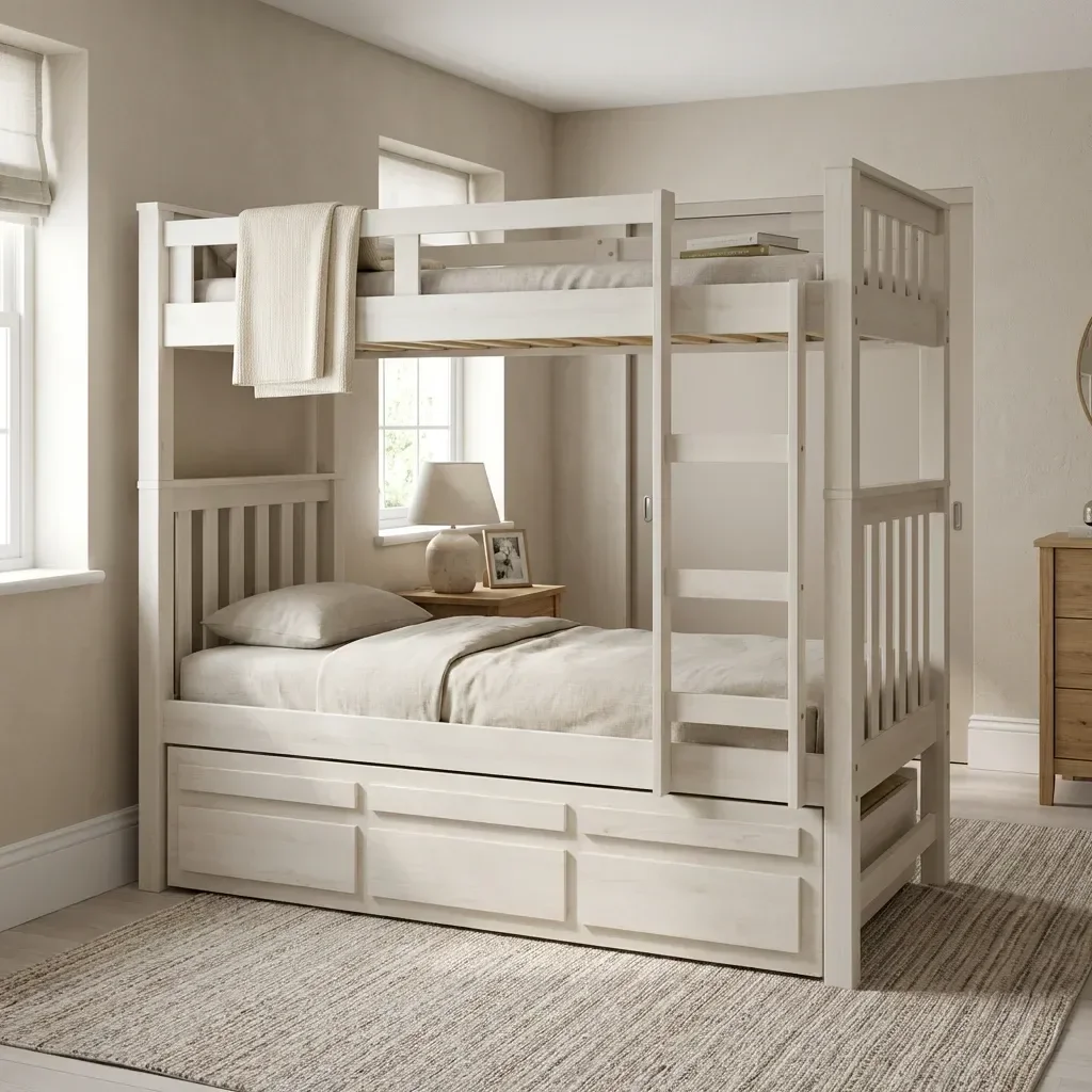 Treliche Solteiro Madeira Maciça com Cama Auxiliar e 3 Gavetas Branco - 1