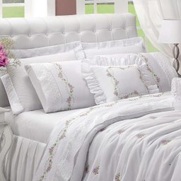 Cobre Leito Charme Percal 180 fios 6 peças Queen - Branco - 1