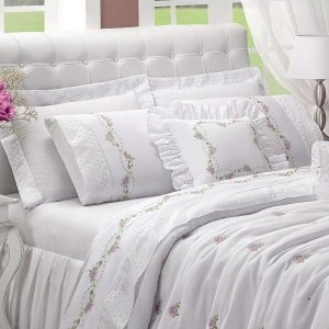 Cobre Leito Charme Percal 180 fios 6 peças Queen - Branco