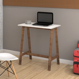 Mesa Compacta Home Office 76cm Base em Madeira - Branco