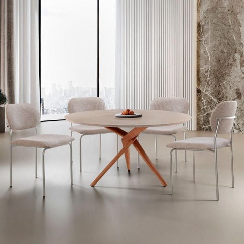 Sala de Jantar Mesa Ballare com 4 Cadeiras Moderna Mobilia Brisa/imbuia/off/prata
