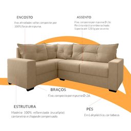 Estofado Sofá de Canto 5 Lugares Veneza com Espuma D-26 e Estrutura de Eucalipto - Bege - 3