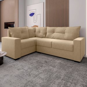 Estofado Sofá de Canto 5 Lugares Veneza com Espuma D-26 e Estrutura de Eucalipto - Bege