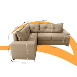 Estofado Sofá de Canto 5 Lugares Veneza com Espuma D-26 e Estrutura de Eucalipto - Bege - 2
