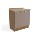 Ver imagem 1 de Balcão Cozinha P/ Cooktop C/ Tampo Botanic M623 C/ 2 Portas 80cm Nogueira/fendi/nogueira -