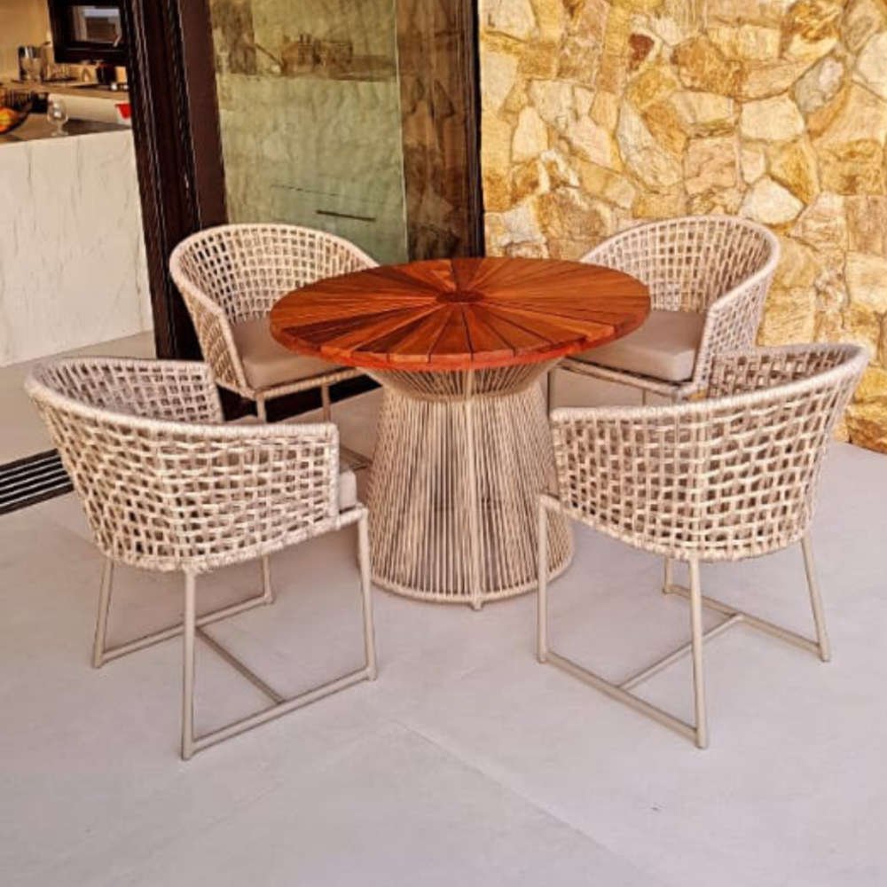 Conjunto Jasmin em Corda Náutica - 4 Cadeiras + mesa - Tecido Duna Deserto - 1