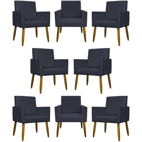 Kit 8 Poltronas Mari Suede Cores Pé Palito 30 Cm Castanho