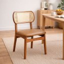 Ver imagem 3 de Cadeira Organik Encosto Anatômico Telinha Rattan Natural - Amêndoa - Estofado Corano Marrom Mescla