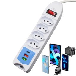 Filtro de Linha 4 Tomadas | 2 Usb e 1 Usb-c com 2m - 3