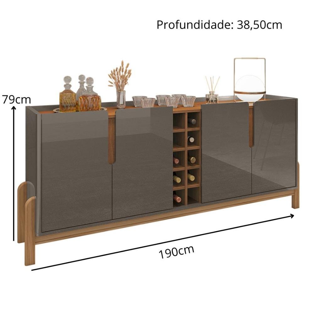 Buffet 190cm 4 Portas com Adega Lizz Casa D Cinza Perola/cedro - 7