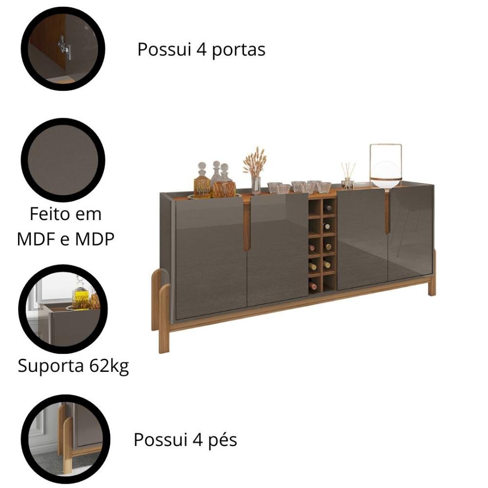 Buffet 190cm 4 Portas com Adega Lizz Casa D Cinza Perola/cedro - 5