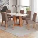 Ver imagem 1 de Conjunto Mesa de Jantar Lins com Vidro e 6 Cadeiras Bella Henn - Nature/off White/marrom Amêndoa