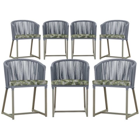 7 Cadeiras de Jantar Área Noronha em Alumínio com Pintura Fendi Corda Náutica Estofado 5 Trama Origi