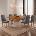 Ver imagem 1 de Conjunto de Jantar Aster 6 Lugares Tampo MDF Cadeiras Aline Estofadas Linho Grafite Moderna 180cm