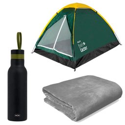 Kit Barraca Igloo 4P + Garrafa Térmica Preta + Manta Cinza - 1