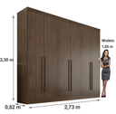 Ver imagem 2 de Guarda Roupa Casal 100% MDF 6 Portas 6 Gavetas 273cm Gramado Castanho - Valverde