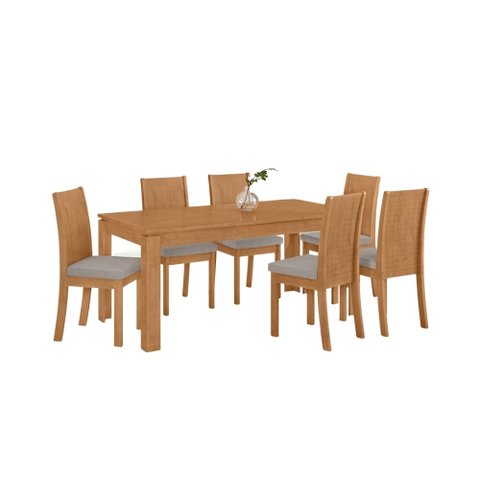 Conjunto Sala de Jantar Mesa Athenas 180 Tampo no Glass com 6 Cadeiras Athenas - Lopas Amendoa Clean