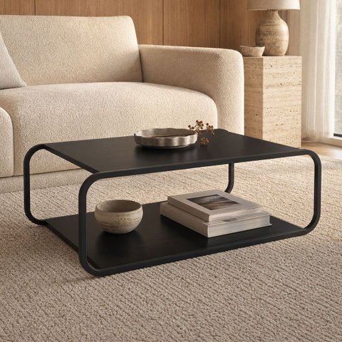 Mesa de Centro para Sala de Estar 80cm Orgânica Industrial Alek A03 Nero Preto - Lyam Decor