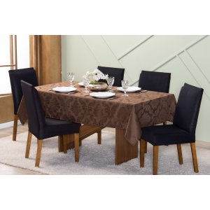 Toalha de Mesa 4 Cadeiras 1,35 X 1,35 Jacquard Luxo Cozinha Sala de Jantar Festas Comemorações:marro