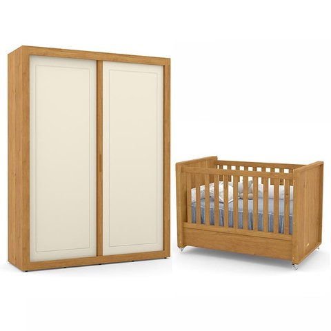 Jogo de Quarto Infantil Tutto New com Guarda Roupa 2 Portas e Berço Freijó/Off White - Matic Móveis