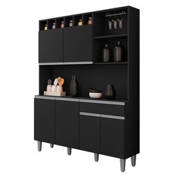 Cozinha Compacta Alice e Balcão Gabinete sem Tampo Tatiane 120cm Preto - Ajl Móveis - 6