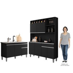 Cozinha Compacta Alice e Balcão Gabinete sem Tampo Tatiane 120cm Preto - Ajl Móveis - 5