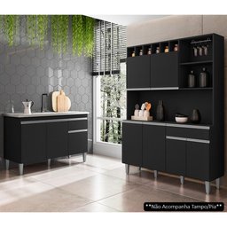 Cozinha Compacta Alice e Balcão Gabinete sem Tampo Tatiane 120cm Preto - Ajl Móveis - 2