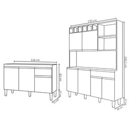 Cozinha Compacta Alice e Balcão Gabinete sem Tampo Tatiane 120cm Preto - Ajl Móveis - 4