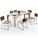 Ver imagem 1 de Mesa Capri 160cm Off White Com 6 Cadeiras Allana B05 Couríssimo Marrom Linho Cinza - Lyam Decor
