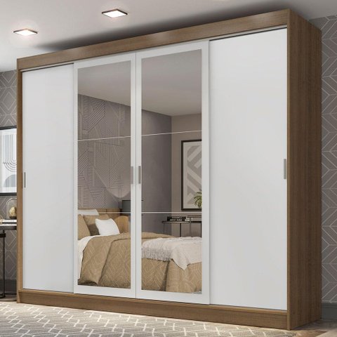 Guarda-roupa Casal Madesa Austin 4 Portas de Correr com Espelhos 3 Gavetas