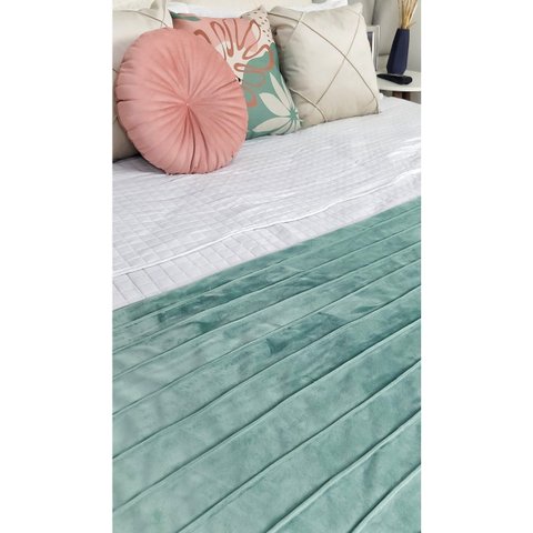 Peseira Drapeada Line Dupla Face em Veludo Cama Solteiro Cor:Verde Menta