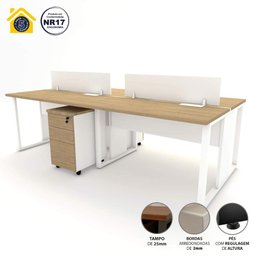 Mesa Dupla 2,40m P/ 4 Pessoas C/ 2 Gav. e Divisória Mac B F5 Cor:macadamia com Branco - 7