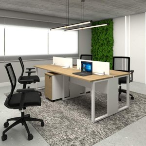 Mesa Dupla 2,40m P/ 4 Pessoas C/ 2 Gav. e Divisória Mac B F5 Cor:macadamia com Branco