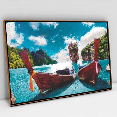 Quadro Decorativo os Barcos em tela Canvas TACOLADO PAPEL DE PAREDE Moldura Flutuante 4,5cm Freijó 9