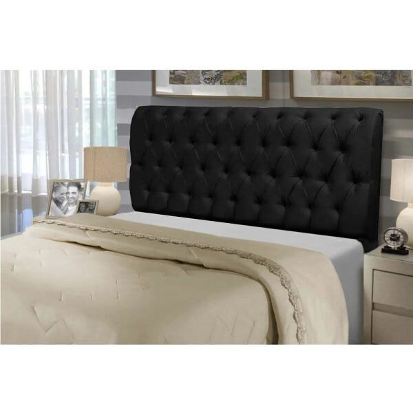 Cabeceira Capitonê Casal Queen 160cm Para Cama Box Paris Suede Preto - DS Móveis - 2