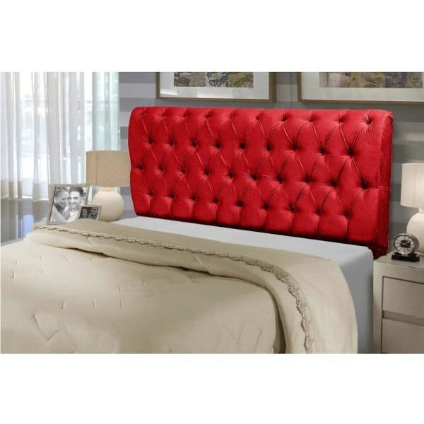 Cabeceira Capitonê Casal King 195cm Para Cama Box Paris Suede Vermelho - DS Móveis - 2