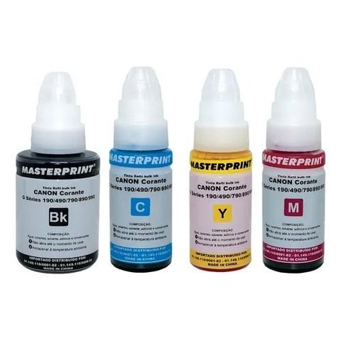 Kit 4 Cores Tinta Corante Compatível para Canon Ecotanque Pixma Gi-190 G1100 G2100 G3100