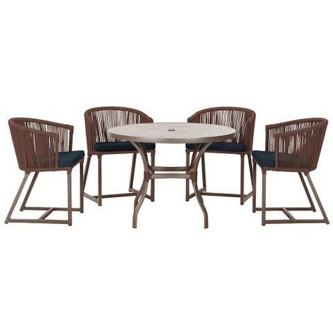 Mesa com 4 Cadeiras de Jantar Roma 100cm e Noronha em Aluminío Marrom Corda Nautica Estofado 12 Tram