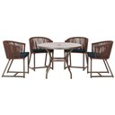 Ver imagem 1 de Mesa com 4 Cadeiras de Jantar Roma 100cm e Noronha em Aluminío Marrom Corda Nautica Estofado 12 Tram