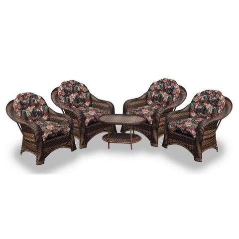 Conjunto de Poltronas Fibra Sintética Roma - 4 Poltronas + 1 Mesa Centro - Tecido Maui Preto