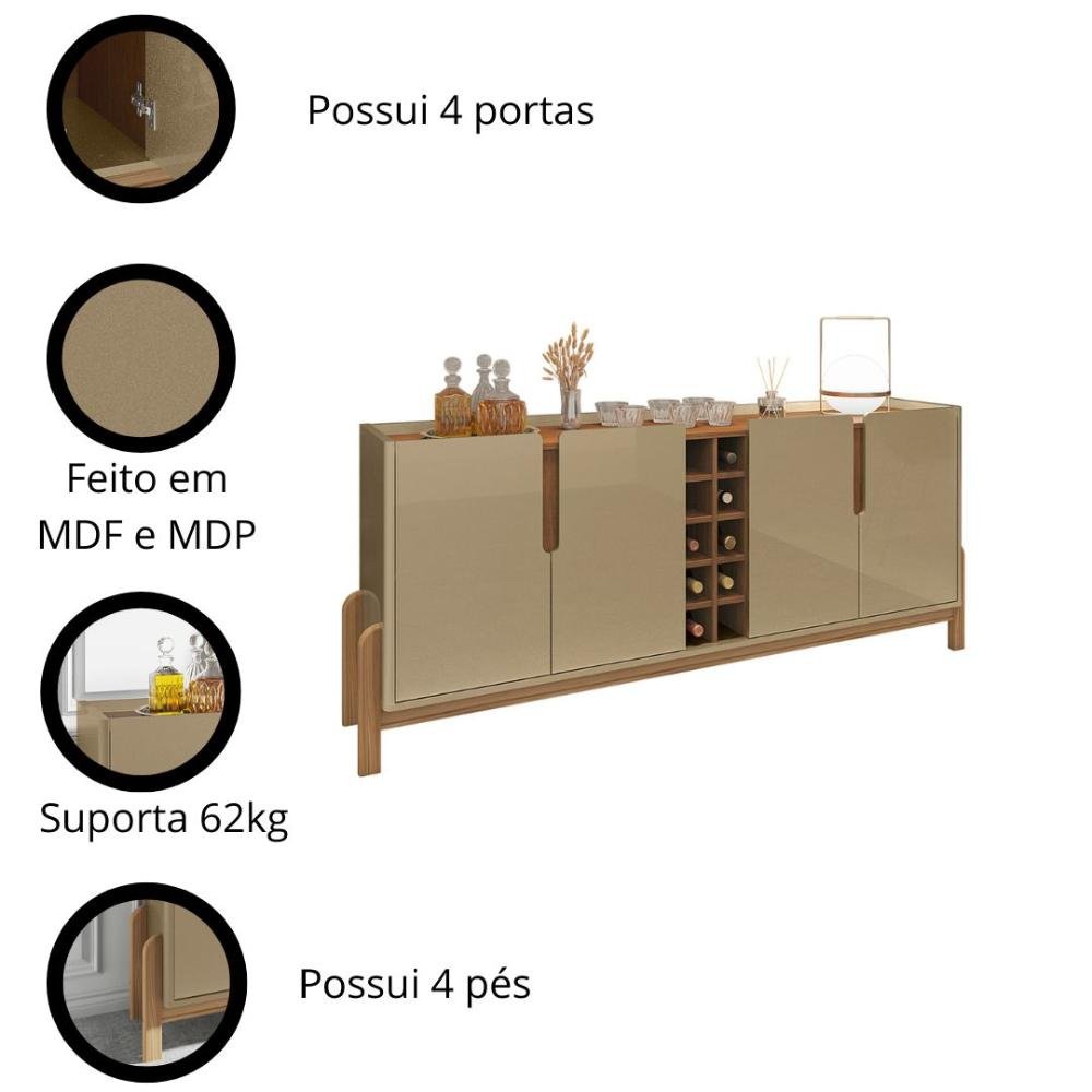 Buffet 190cm 4 Portas com Adega Lizz Casa D Champagne/cedro - 5