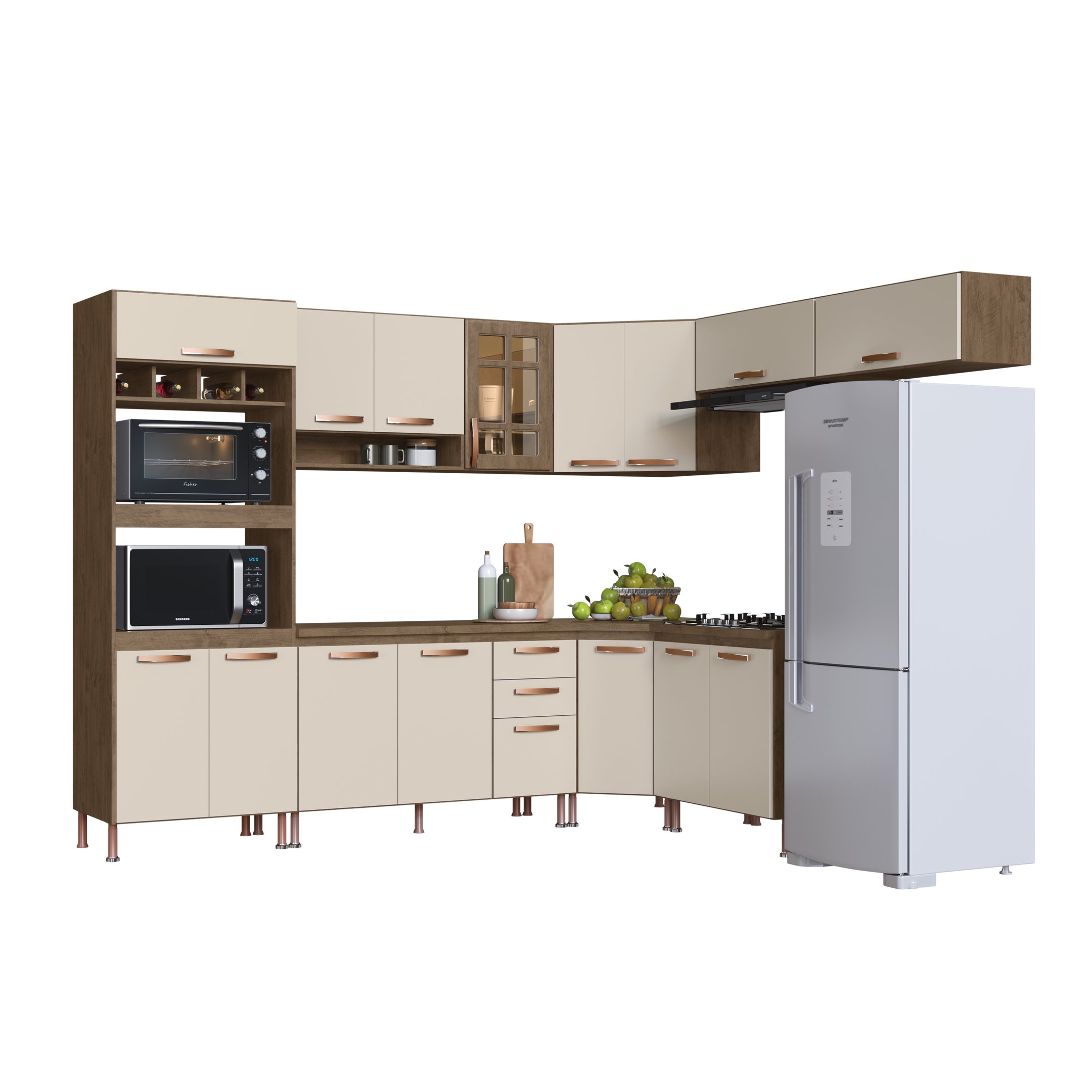 Cozinha Modulada Completa Fidelitá Berlim 8 Peças 496cm 16 Portas 2 Gavetas com Tampo - 3