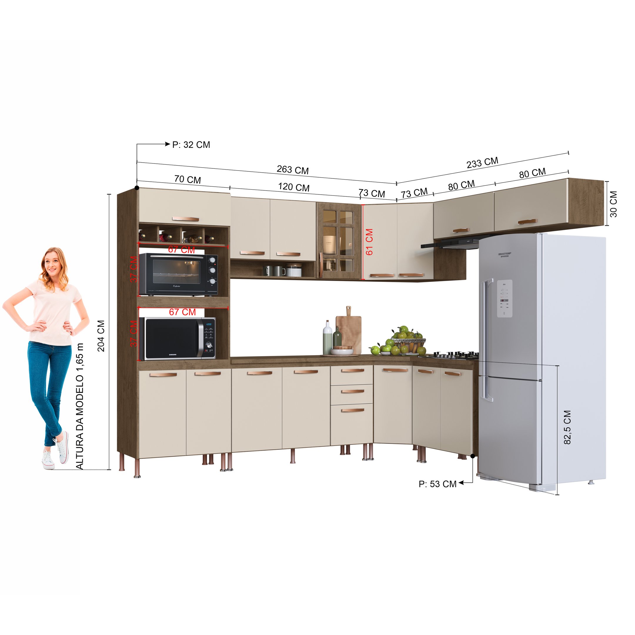 Cozinha Modulada Completa Fidelitá Berlim 8 Peças 496cm 16 Portas 2 Gavetas com Tampo - 4