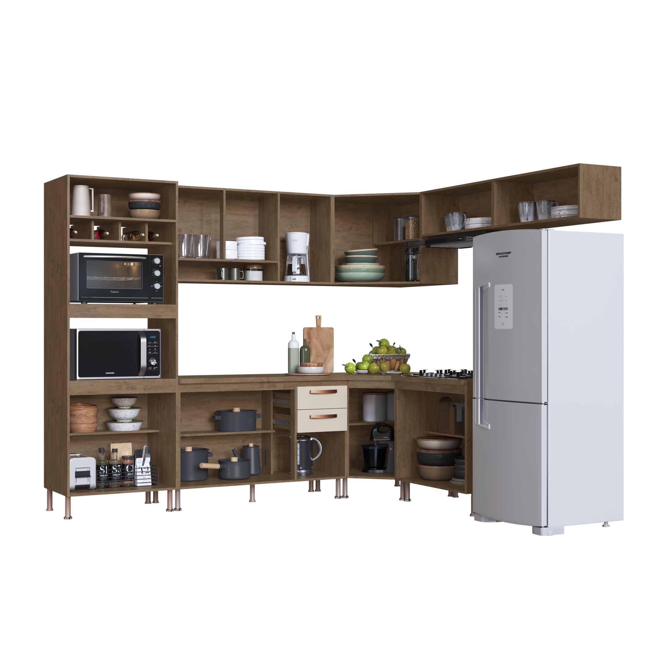 Cozinha Modulada Completa Fidelitá Berlim 8 Peças 496cm 16 Portas 2 Gavetas com Tampo - 2