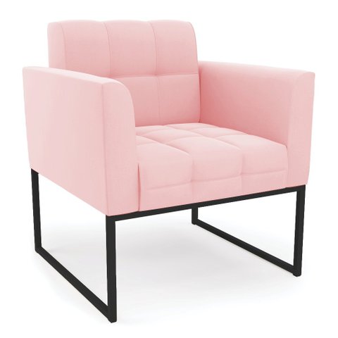 Poltrona Elisa Suede Rosa Bebê Base Metálica Industrial Preto - D'Rossi