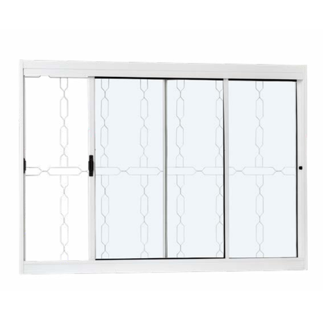 Janela de Correr Aço Branco Grade Corrente com Vidro 120x100