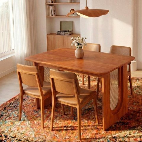 Conjunto Sala de Jantar 1 Mesa Retangular Tali 130cm 4 Cadeiras Miriti CabeCasa MadeiraOriginals
